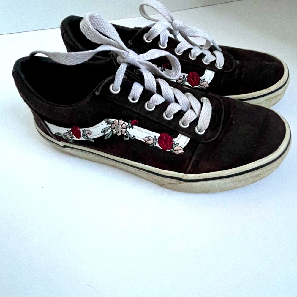 Vans sneakers size 2 black with roses